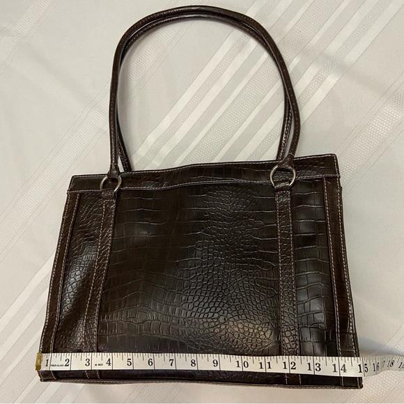 Brown Crocodile Print Womens Tote double zipper opening & multiple pockets - Picture 9 of 10